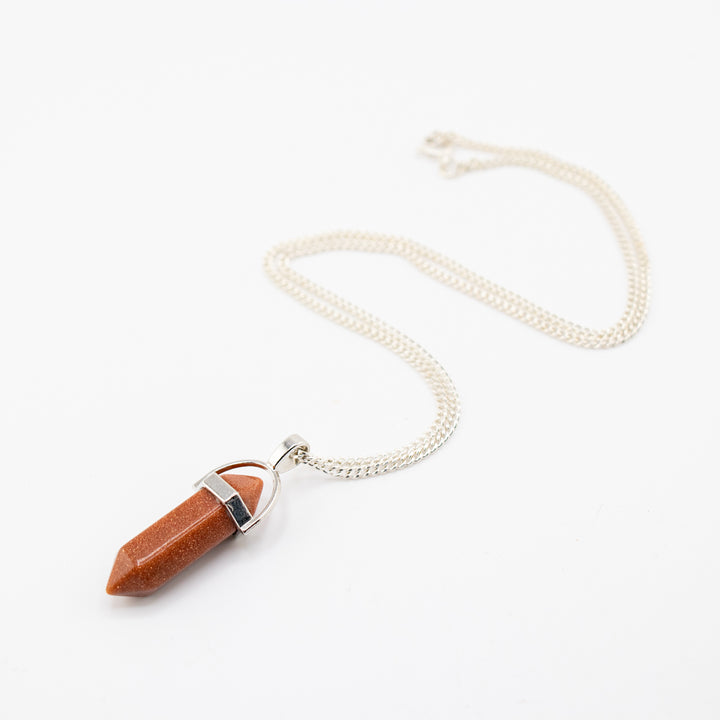 Red Gold Stone Point Pendant Necklace - Handcrafted Crystal Jewelry