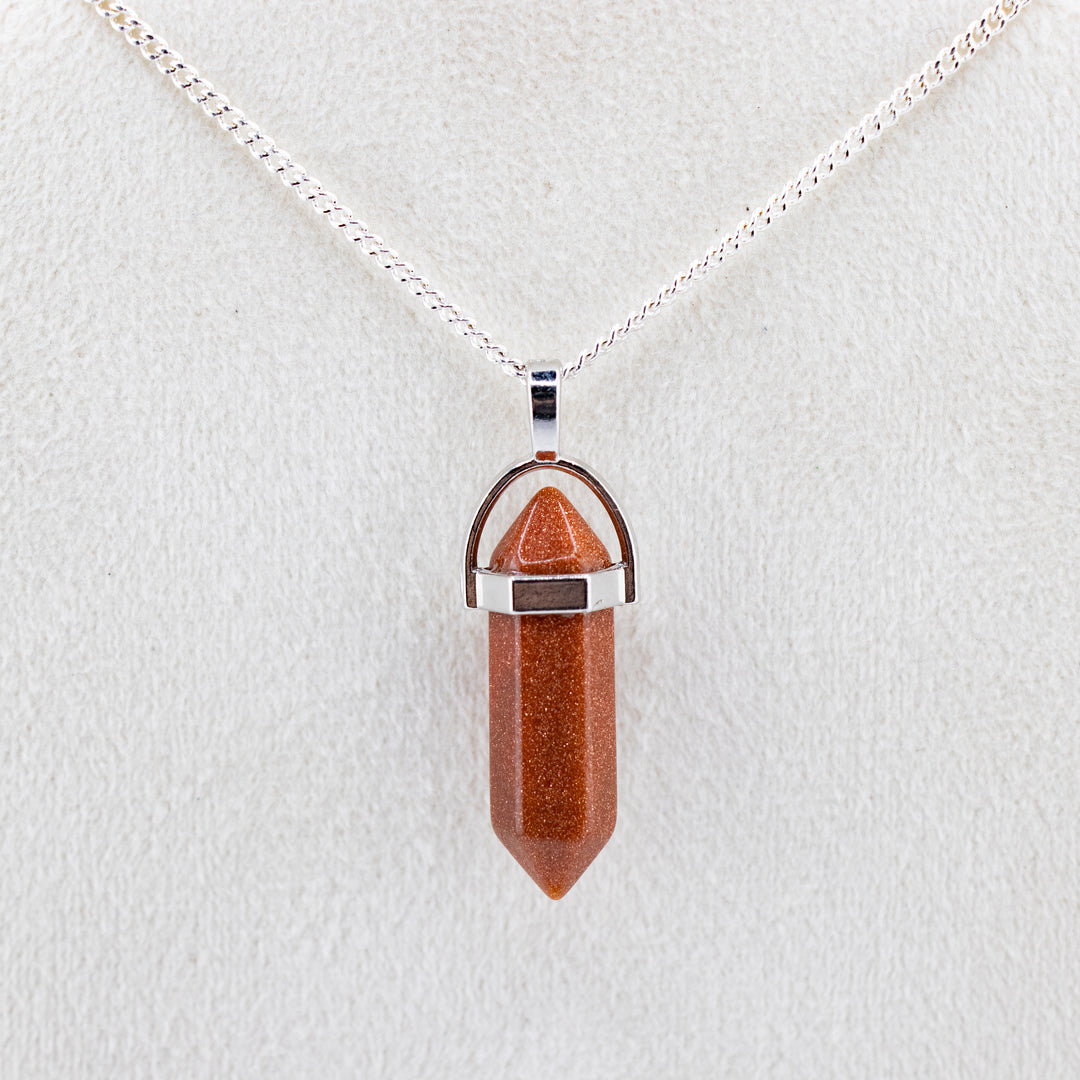 Red Gold Stone Point Pendant Necklace - Handcrafted Crystal Jewelry
