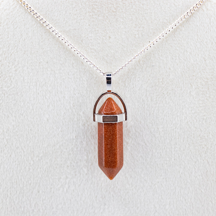 Red Gold Stone Point Pendant Necklace - Handcrafted Crystal Jewelry