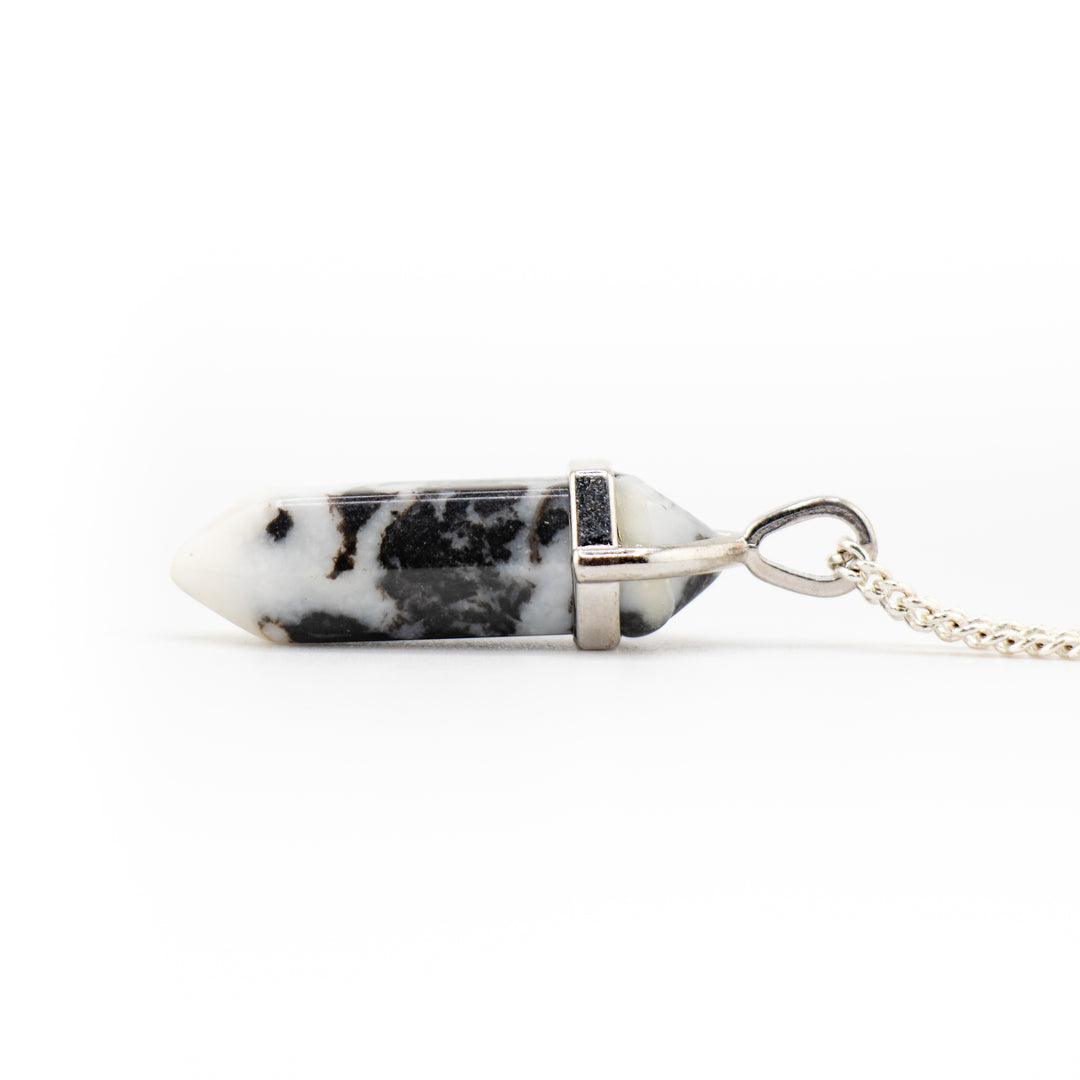 Collier avec pendentif en pointe de jaspe zèbre naturel fabriqué à la main