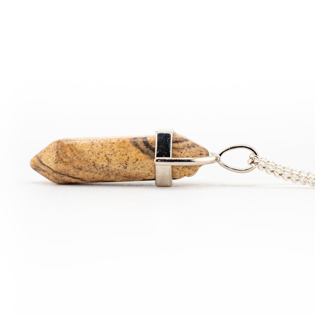 Handcrafted Natural Picture Jasper Point Pendant Necklace
