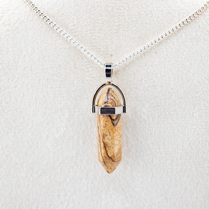 Handcrafted Natural Picture Jasper Point Pendant Necklace