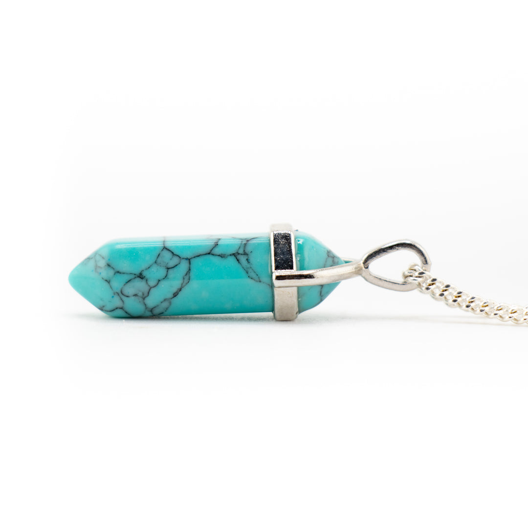 Synthetic Turquoise Point Pendant Necklace - Handcrafted Crystal Jewelry