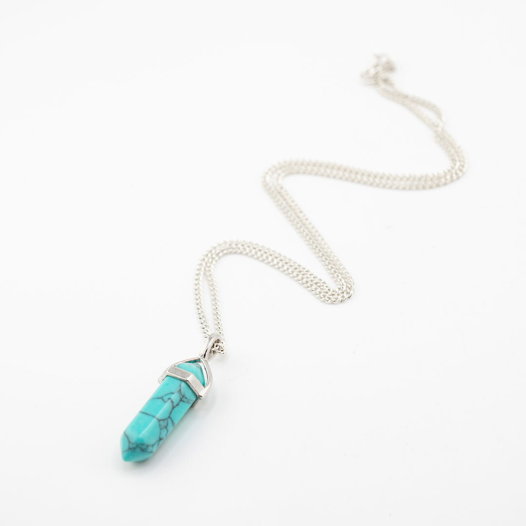 Synthetic Turquoise Point Pendant Necklace - Handcrafted Crystal Jewelry