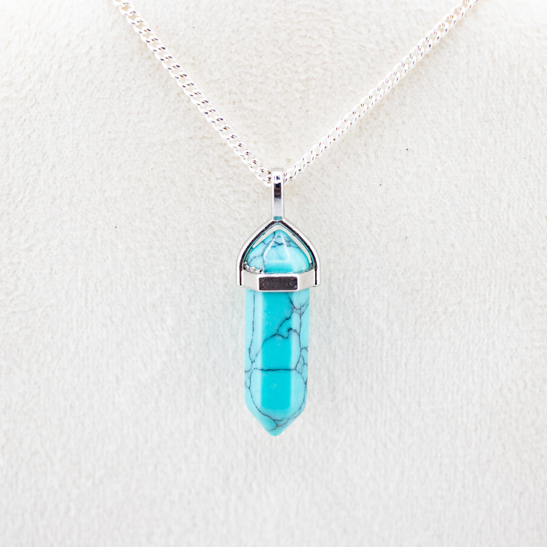 Synthetic Turquoise Point Pendant Necklace - Handcrafted Crystal Jewelry