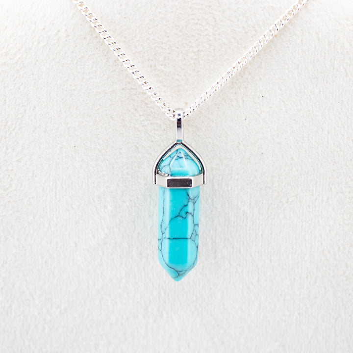 Synthetic Turquoise Point Pendant Necklace - Handcrafted Crystal Jewelry