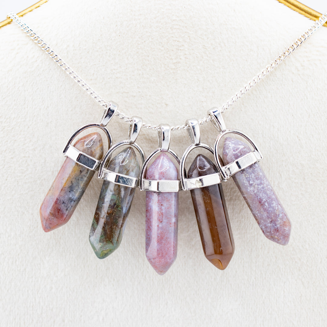 Natural Agate Point Pendant Necklace - Handcrafted Crystal Jewelry