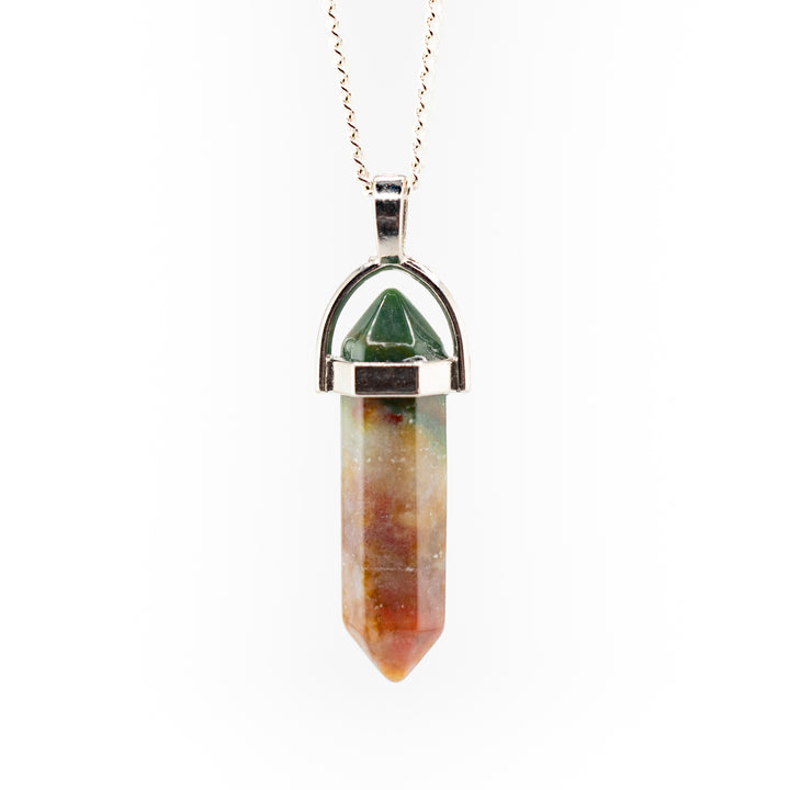 Moss Agate Point Pendant Necklace – Handcrafted Crystal Jewelry