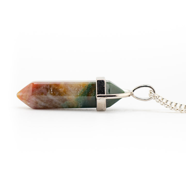 Moss Agate Point Pendant Necklace – Handcrafted Crystal Jewelry