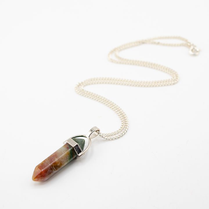 Moss Agate Point Pendant Necklace – Handcrafted Crystal Jewelry