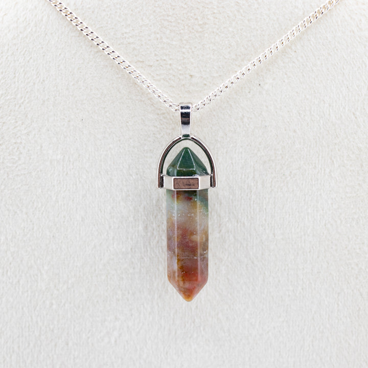 Moss Agate Point Pendant Necklace – Handcrafted Crystal Jewelry