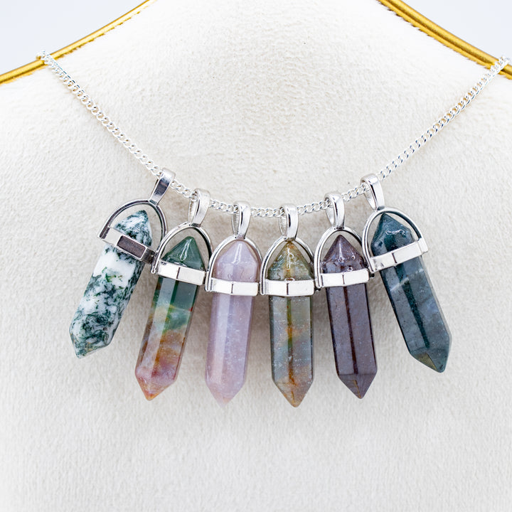 Moss Agate Point Pendant Necklace – Handcrafted Crystal Jewelry