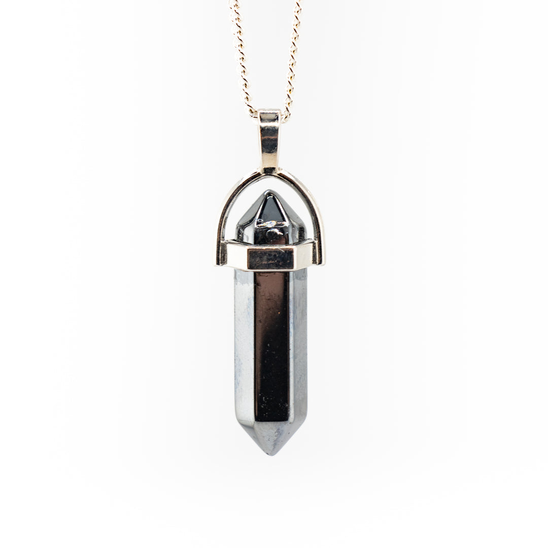 Synthetic Hematite Point Pendant Necklace - Handcrafted Crystal Jewelry