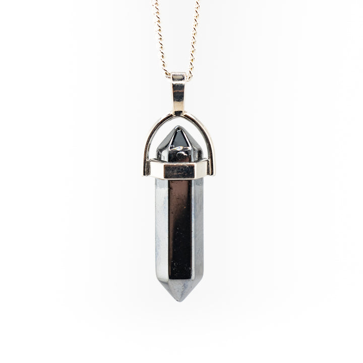 Synthetic Hematite Point Pendant Necklace - Handcrafted Crystal Jewelry