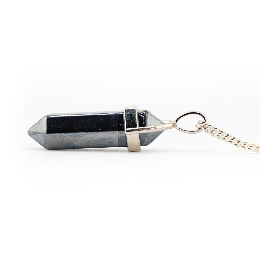 Synthetic Hematite Point Pendant Necklace - Handcrafted Crystal Jewelry