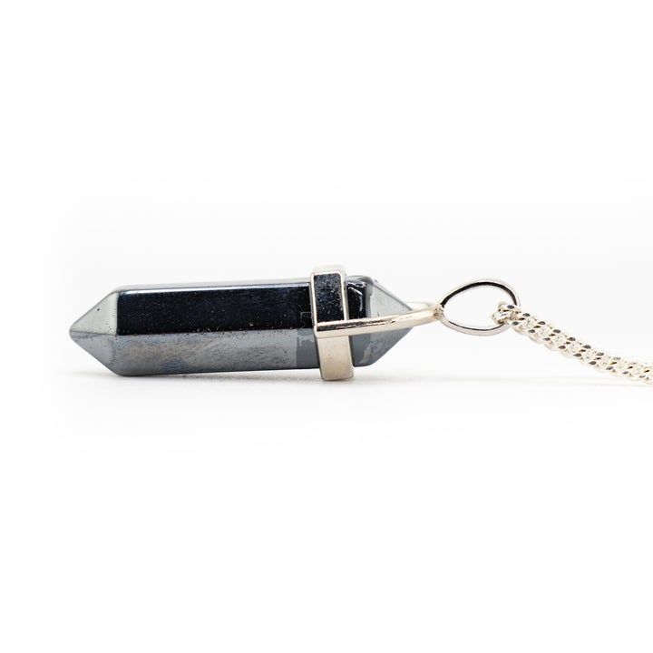 Synthetic Hematite Point Pendant Necklace - Handcrafted Crystal Jewelry