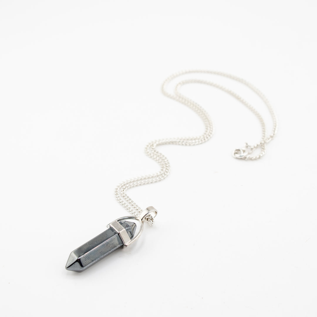 Synthetic Hematite Point Pendant Necklace - Handcrafted Crystal Jewelry