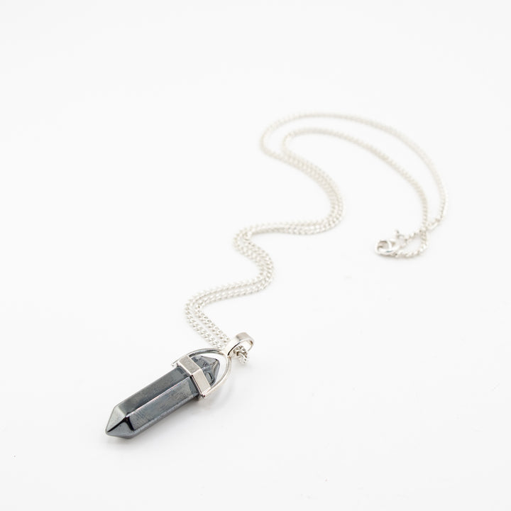 Synthetic Hematite Point Pendant Necklace - Handcrafted Crystal Jewelry