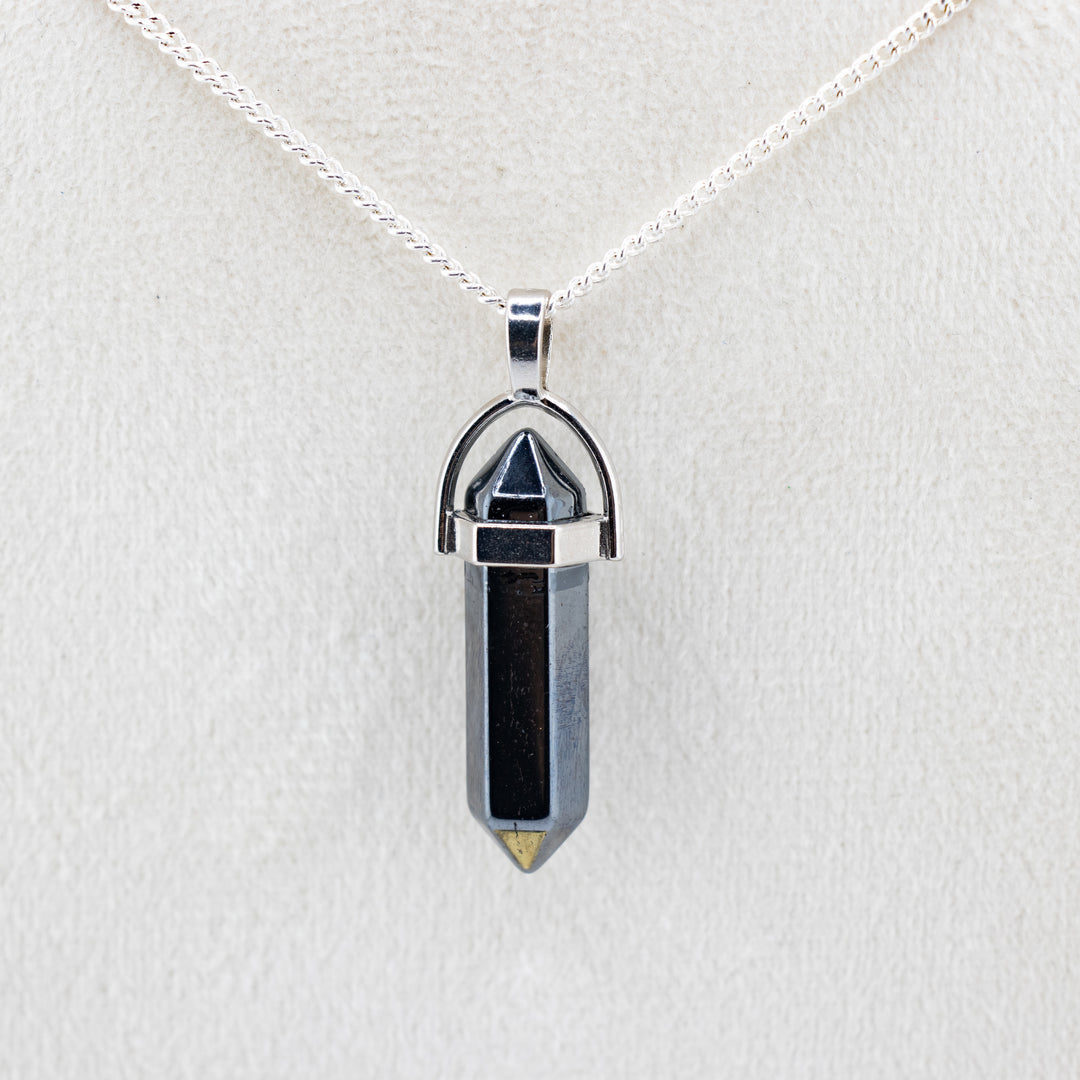 Synthetic Hematite Point Pendant Necklace - Handcrafted Crystal Jewelry