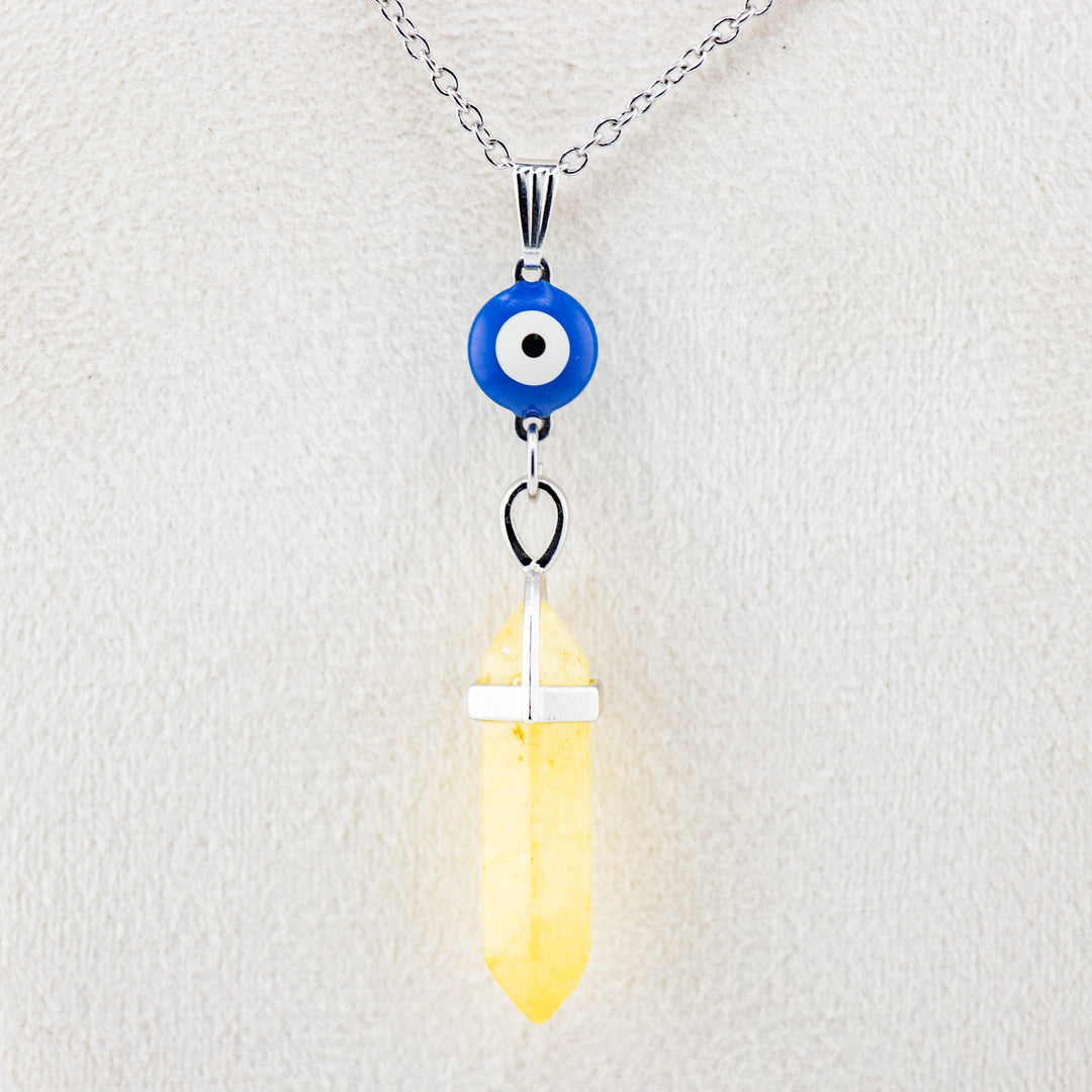 Collar con colgante de punta de citrino natural hecho a mano con dije de mal de ojo