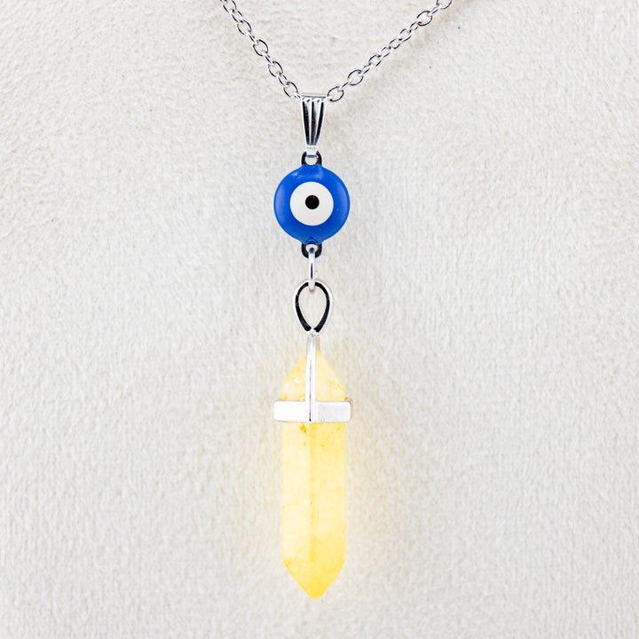Collar con colgante de punta de citrino natural hecho a mano con dije de mal de ojo