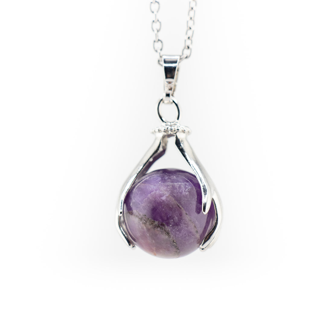 Handcrafted Amethyst Gemstone Sphere Pendant Necklace