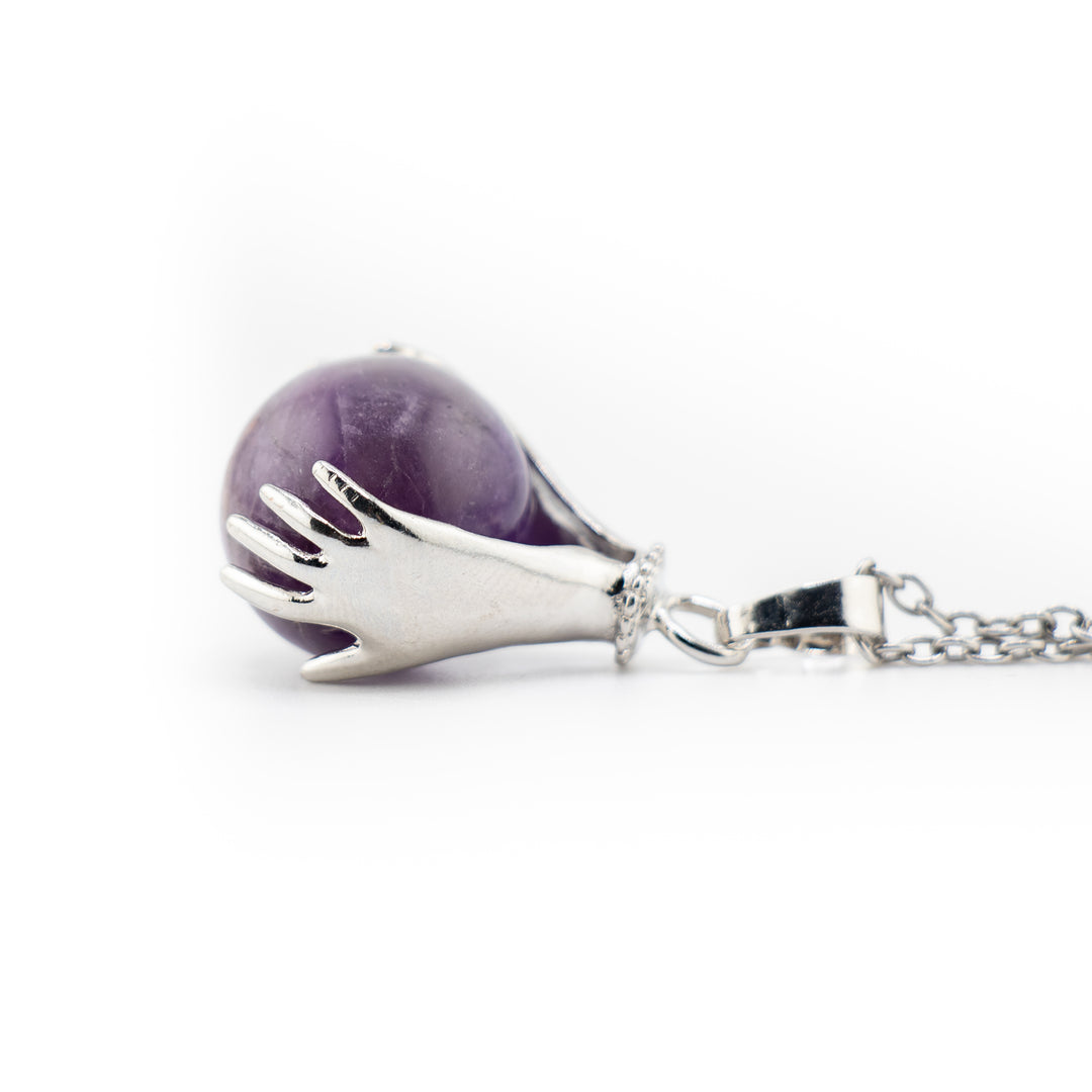 Handcrafted Amethyst Gemstone Sphere Pendant Necklace