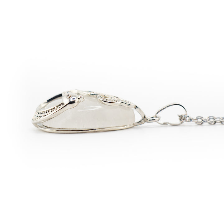 Handcrafted Natural Clear Quartz Teardrop Pendant  - Peacock Motif Gemstone Necklace