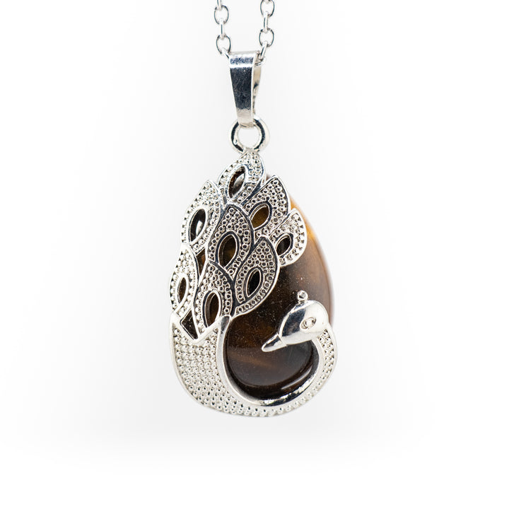 Colgante de lágrima de ojo de tigre natural hecho a mano - Collar con piedras preciosas y motivo de pavo real