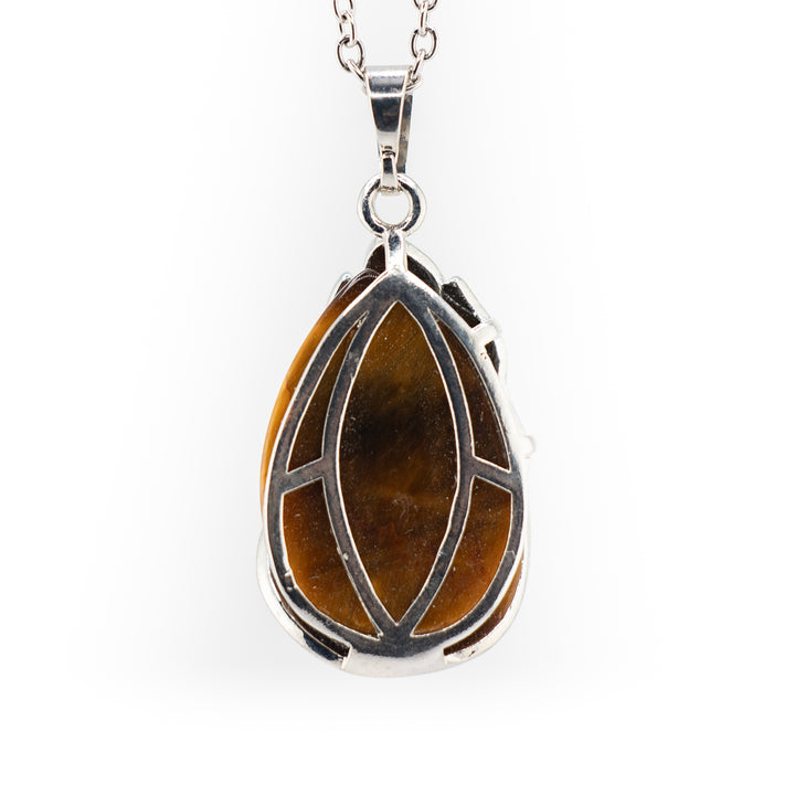 Colgante de lágrima de ojo de tigre natural hecho a mano - Collar con piedras preciosas y motivo de pavo real