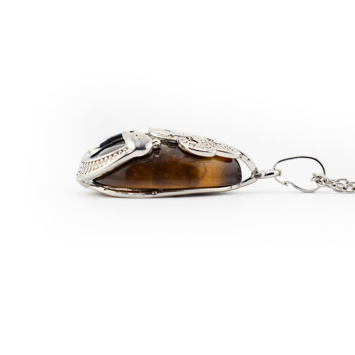 Colgante de lágrima de ojo de tigre natural hecho a mano - Collar con piedras preciosas y motivo de pavo real