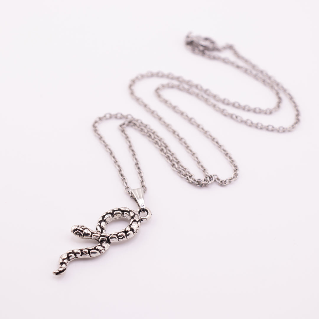 Mystic Serpent Charm: Handcrafted Silver-Colored Brass Snake Pendant