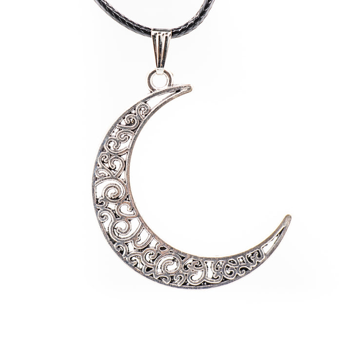 Moon Shaped Silver-Colored Brass Pendant Necklace - Handcrafted Artisan Jewelry