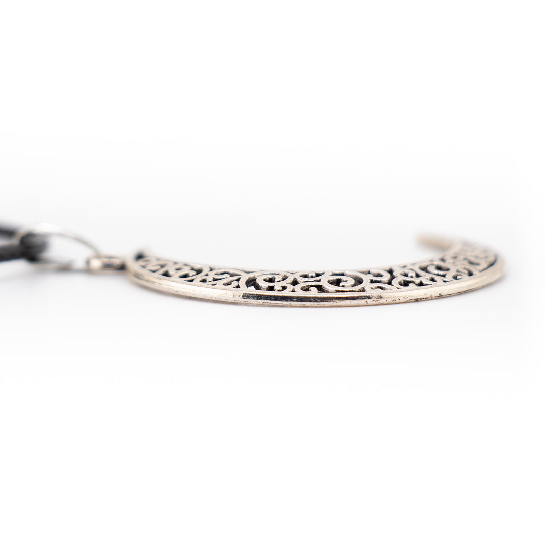 Moon Shaped Silver-Colored Brass Pendant Necklace - Handcrafted Artisan Jewelry
