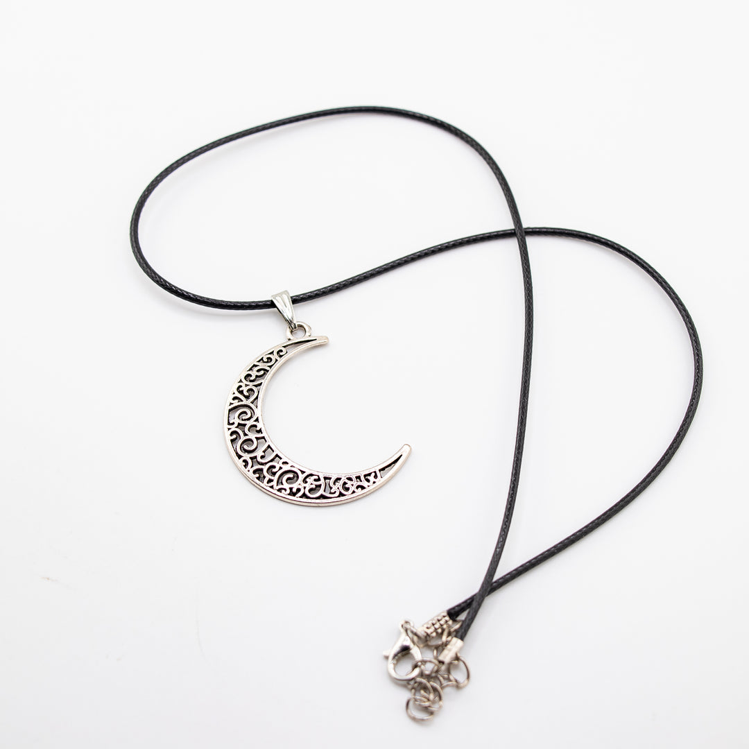 Moon Shaped Silver-Colored Brass Pendant Necklace - Handcrafted Artisan Jewelry