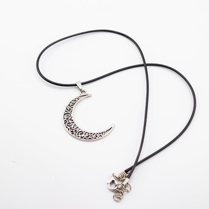 Moon Shaped Silver-Colored Brass Pendant Necklace - Handcrafted Artisan Jewelry