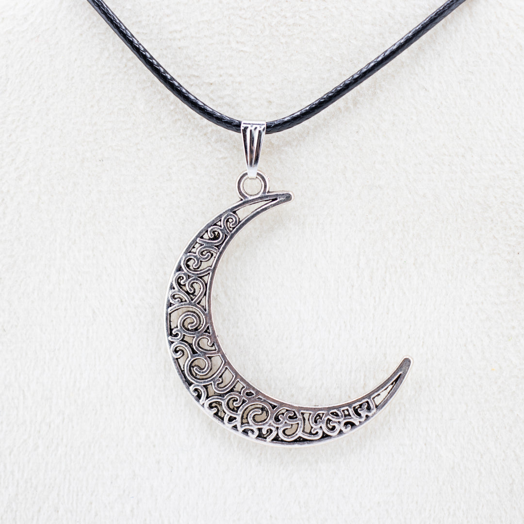 Moon Shaped Silver-Colored Brass Pendant Necklace - Handcrafted Artisan Jewelry