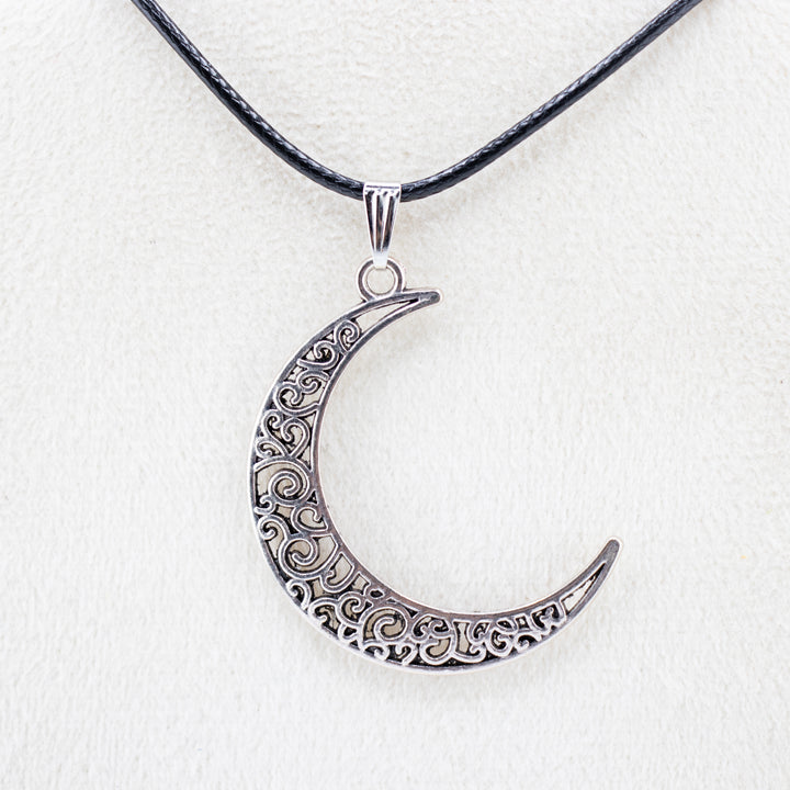 Moon Shaped Silver-Colored Brass Pendant Necklace - Handcrafted Artisan Jewelry