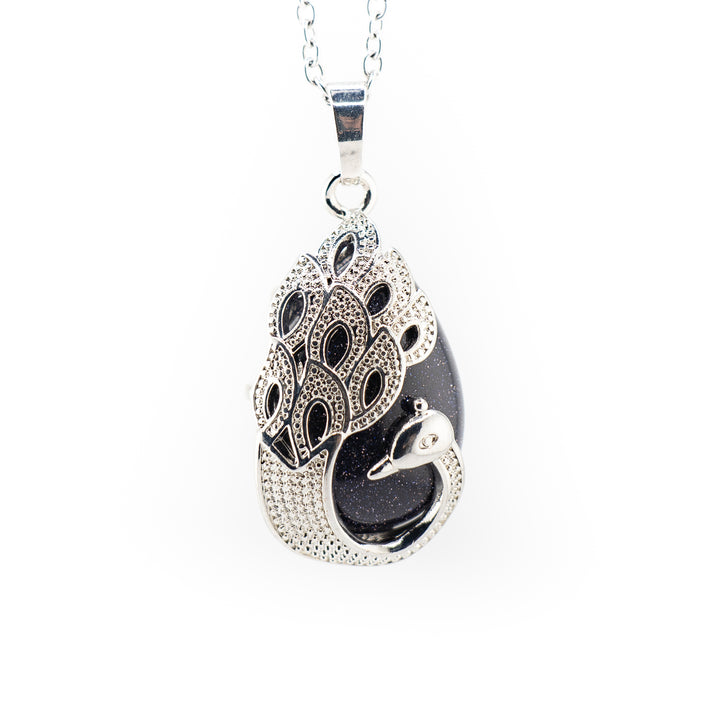 Pendentif en forme de larme en or bleu synthétique fabriqué à la main - Collier en pierres précieuses à motif paon