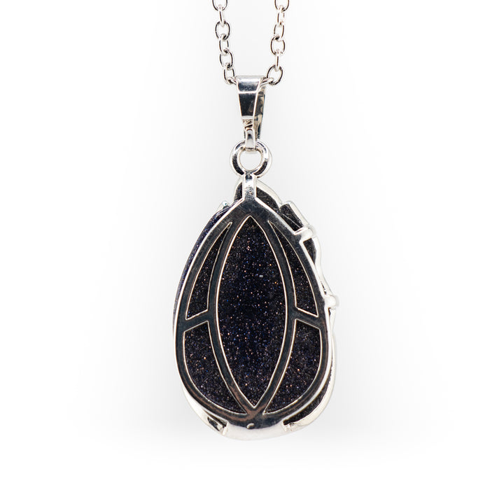 Pendentif en forme de larme en or bleu synthétique fabriqué à la main - Collier en pierres précieuses à motif paon