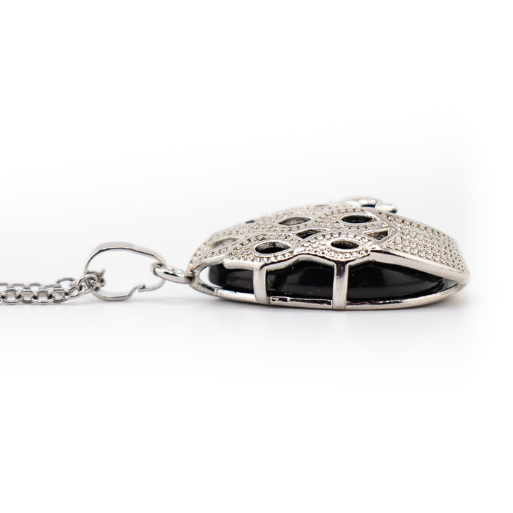 Pendentif en agate noire en forme de larme, fabriqué à la main, inspiré du paon
