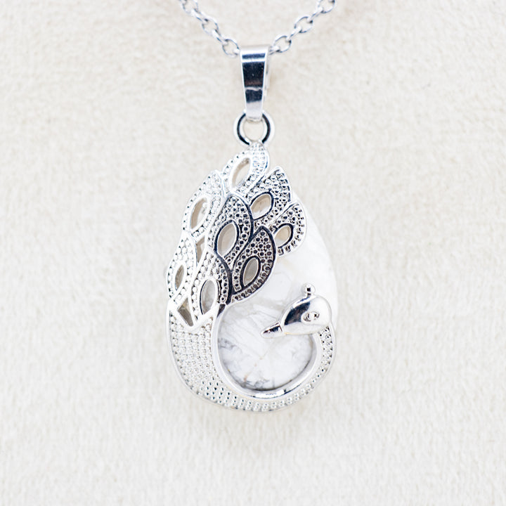 Handcrafted Natural Teardrop Howlite Gemstone Pendant - Graceful Peacock Inspired Necklace
