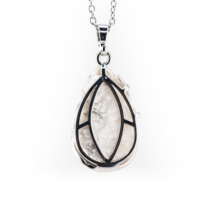 Handcrafted Natural Teardrop Howlite Gemstone Pendant - Graceful Peacock Inspired Necklace