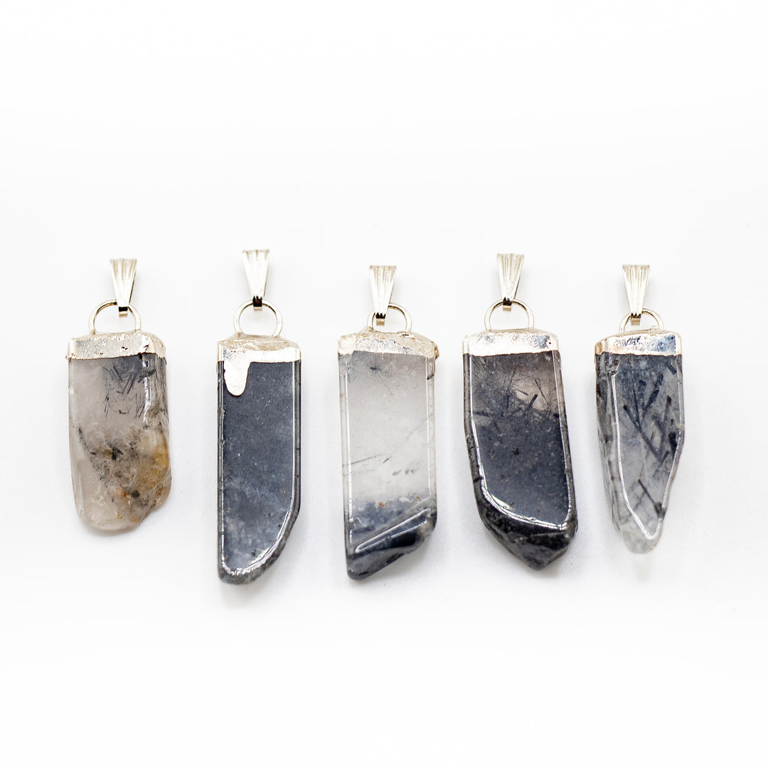 Tourmaline Quartz Slab Stick Pendant Necklace - Handcrafted Crystal Jewelry