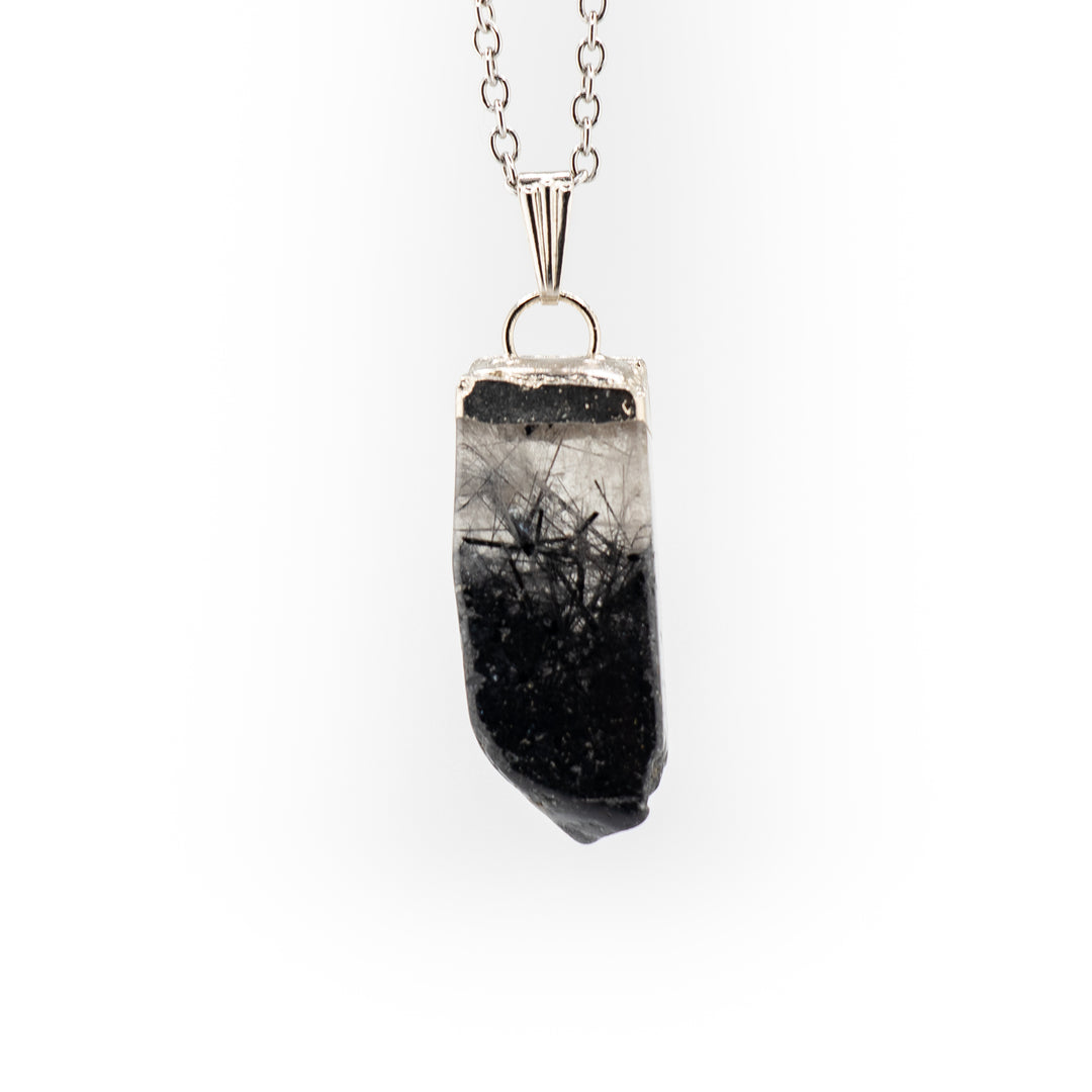 Tourmaline Quartz Slab Stick Pendant Necklace - Handcrafted Crystal Jewelry