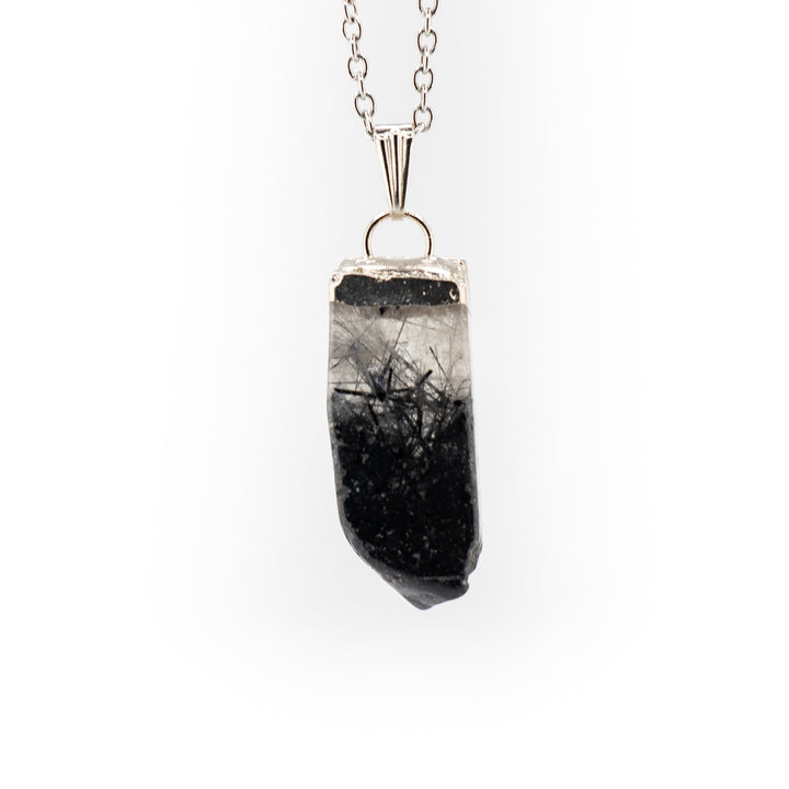 Tourmaline Quartz Slab Stick Pendant Necklace - Handcrafted Crystal Jewelry