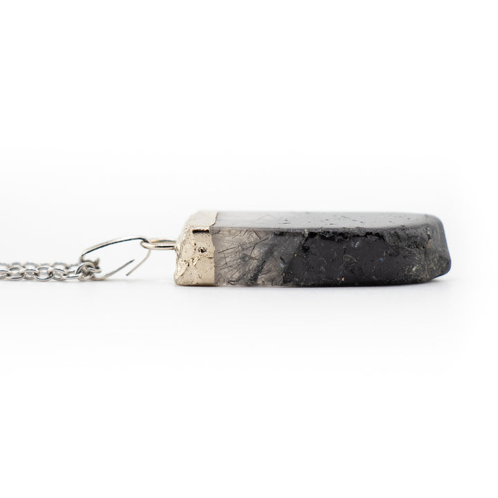 Tourmaline Quartz Slab Stick Pendant Necklace - Handcrafted Crystal Jewelry