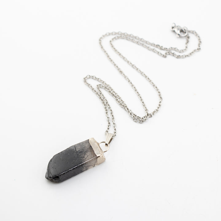 Tourmaline Quartz Slab Stick Pendant Necklace - Handcrafted Crystal Jewelry