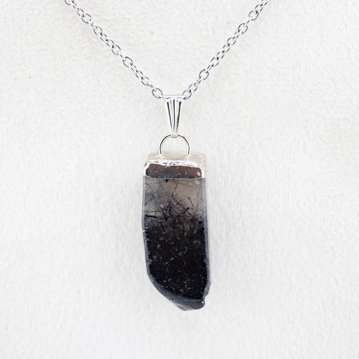 Tourmaline Quartz Slab Stick Pendant Necklace - Handcrafted Crystal Jewelry
