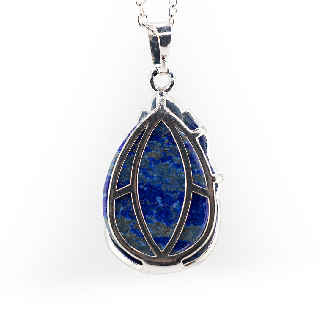 Handcrafted Natural Lapis Lazuli Teardrop Pendant - Peacock Feather Gemstone Necklace